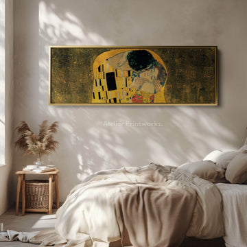 Above Bed Framed Canvas Wall Art The Kiss Klimt - Atelier Printworks
