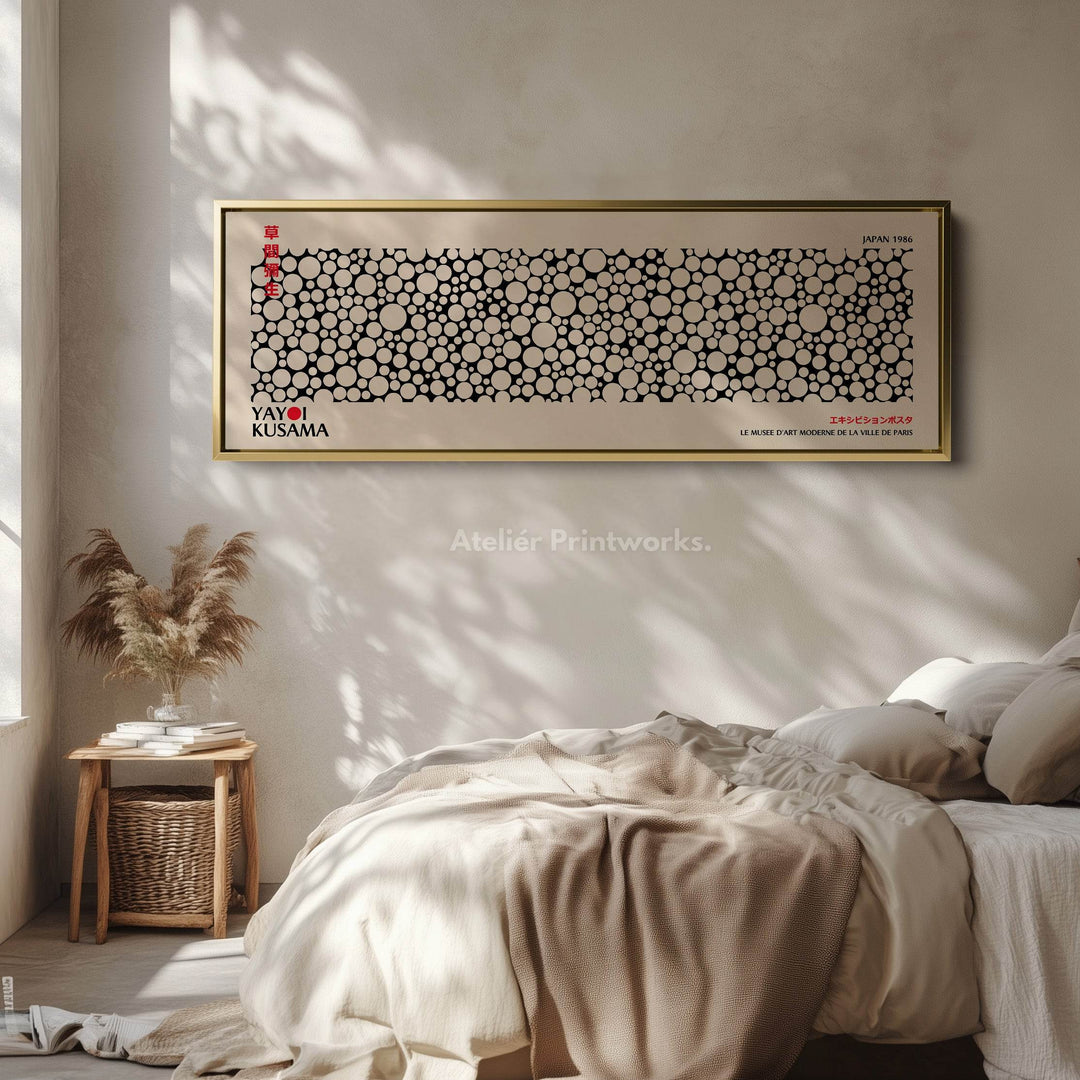 Yayoi Kusama Long Framed Canvas – Large Horizontal Japanese Abstract Wall Art - Atelier Printworks