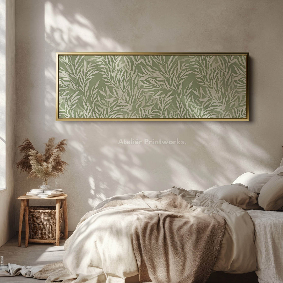 Sage Green Willow Leaves Vertical Long Wall Art - Atelier Printworks