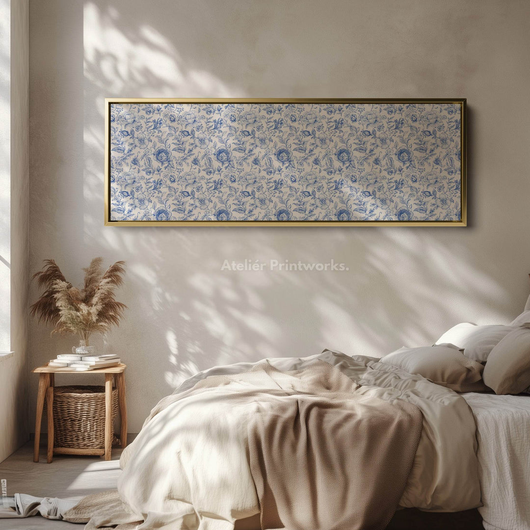 Blue Floral Panoramic Above Bed Wall Art - Atelier Printworks