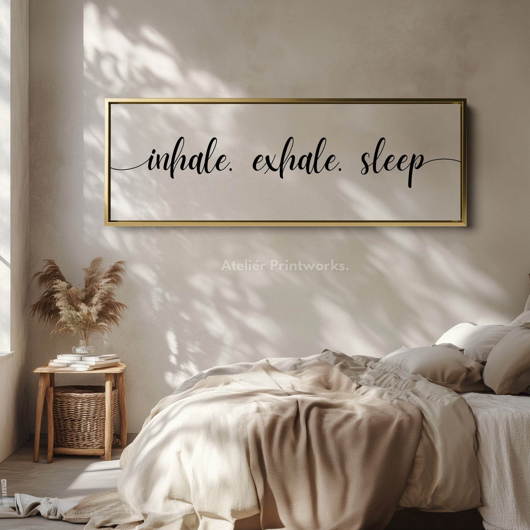 Large Above Bed Wall Decor Panoramic Art 'Inhale Exhale Sleep' - Atelier Printworks