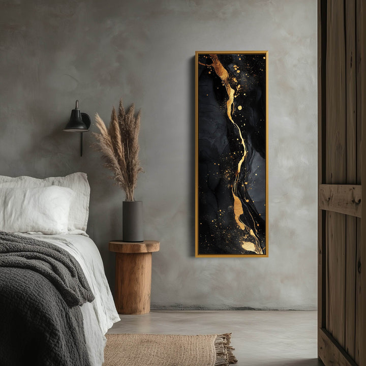 Vertical Bedroom Wall Art Gold & Black Abstract - Atelier Printworks