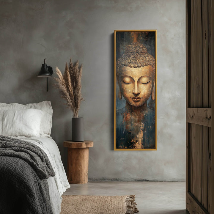 Golden Buddah Vertical Long Framed Canvas Wall Art - Atelier Printworks
