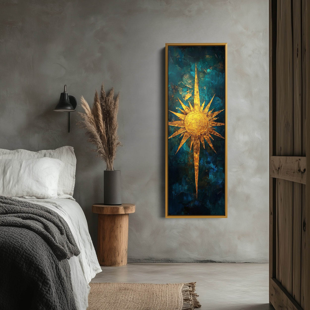 Compass Sun Vertical Long Framed Canvas Wall Art - Atelier Printworks