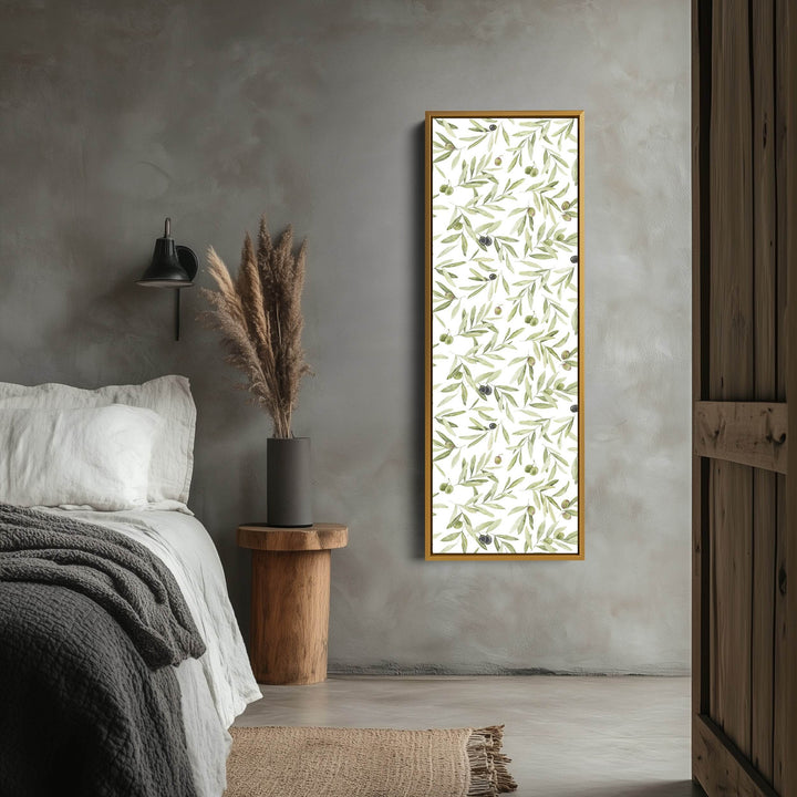 Minimalist Olive Leaves Long Vertical Framed Wall Decor - Atelier Printworks