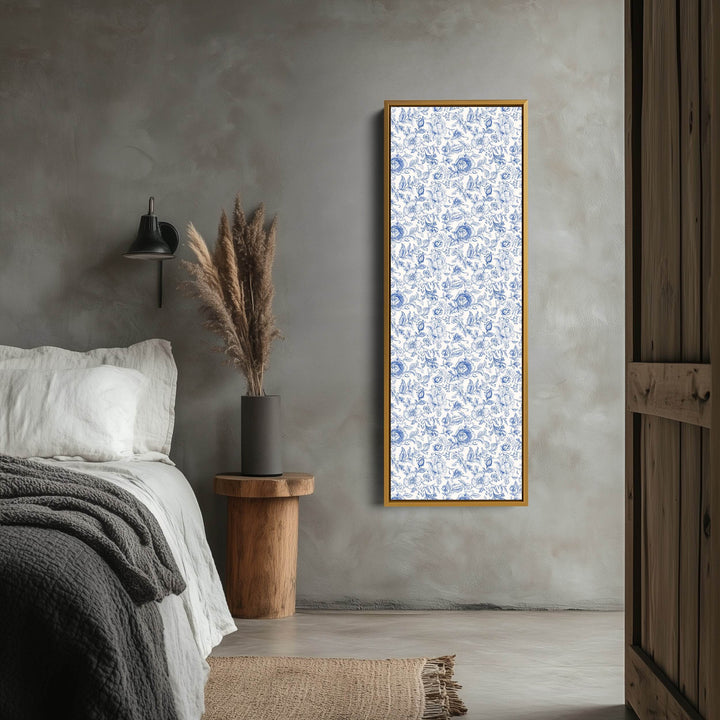 Vertical Floral Long Wall Art Blue & White Peonies - Atelier Printworks