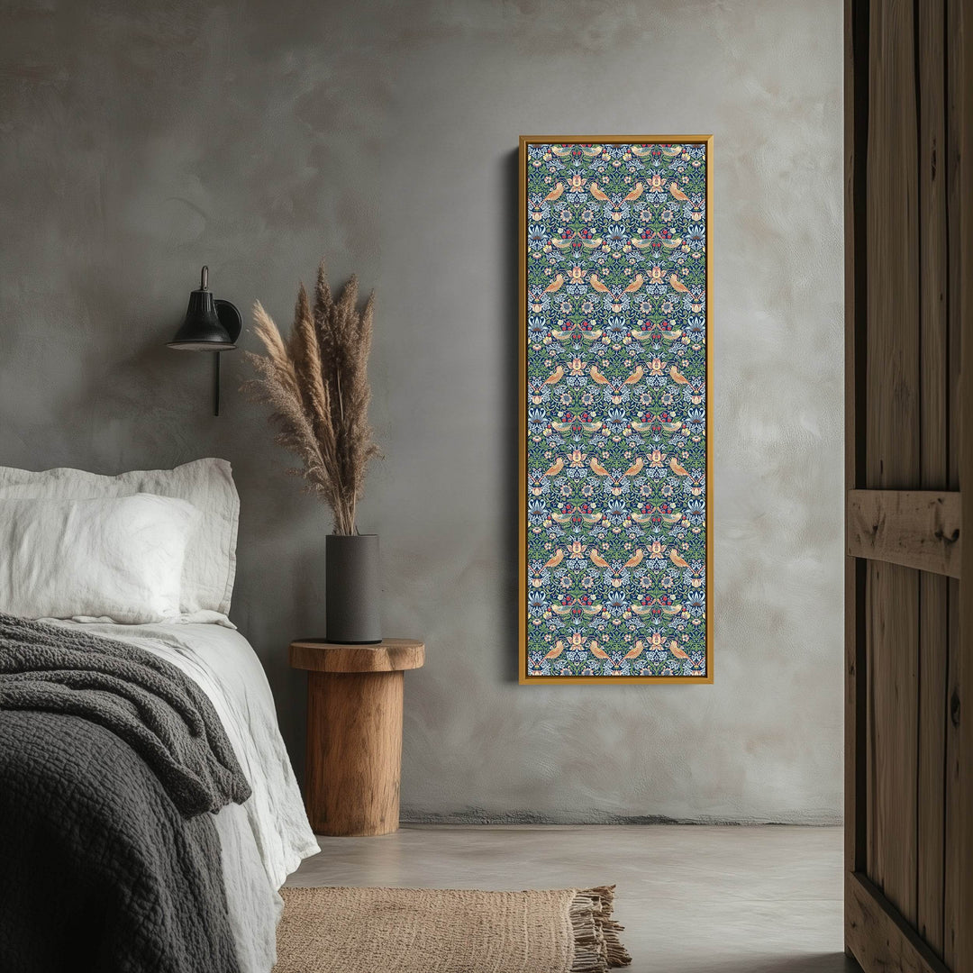 William Morris Strawberry Thief Blue Vertical Long Wall Art - Atelier Printworks