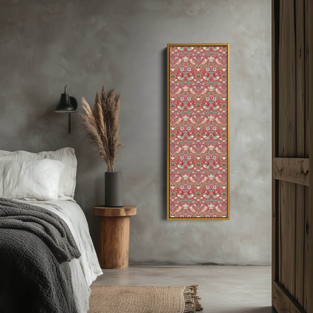 William Morris Strawberry Thief Red Vertical Long Wall Art - Atelier Printworks