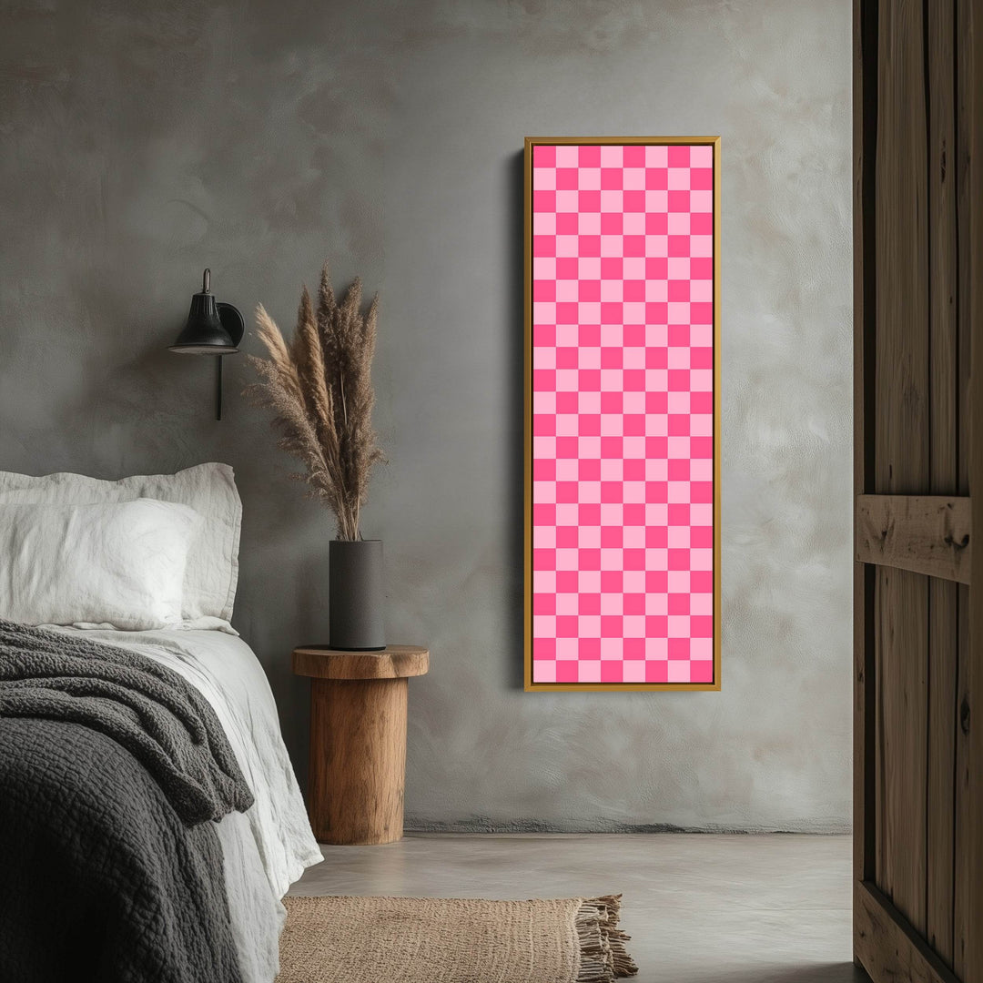 Pink Checkered Gingham Vertical Slim Wall Art - Atelier Printworks