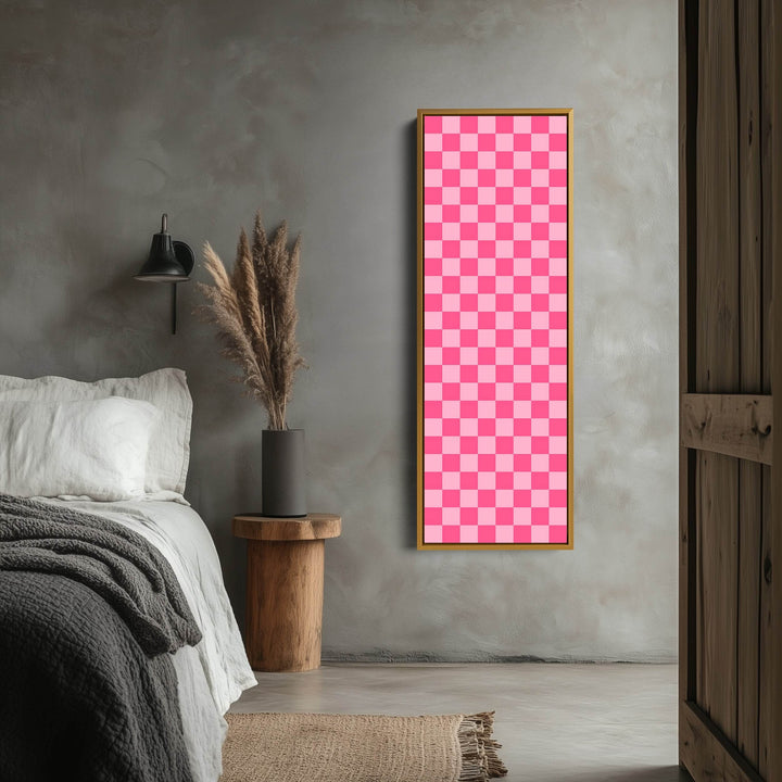 Pink Checkered Gingham Vertical Slim Wall Art - Atelier Printworks