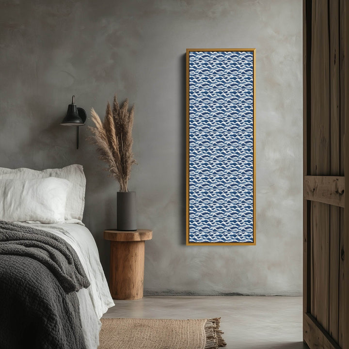 Japandi Blue Wave Vertical Tall Framed Wall Decor - Atelier Printworks