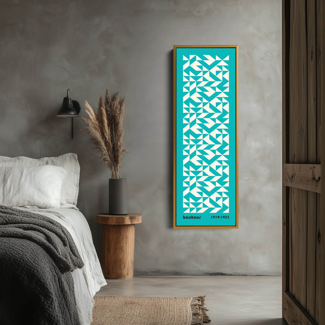 Blue Mid Century Bauhaus Vertical Long Canvas Wall Art - Atelier Printworks