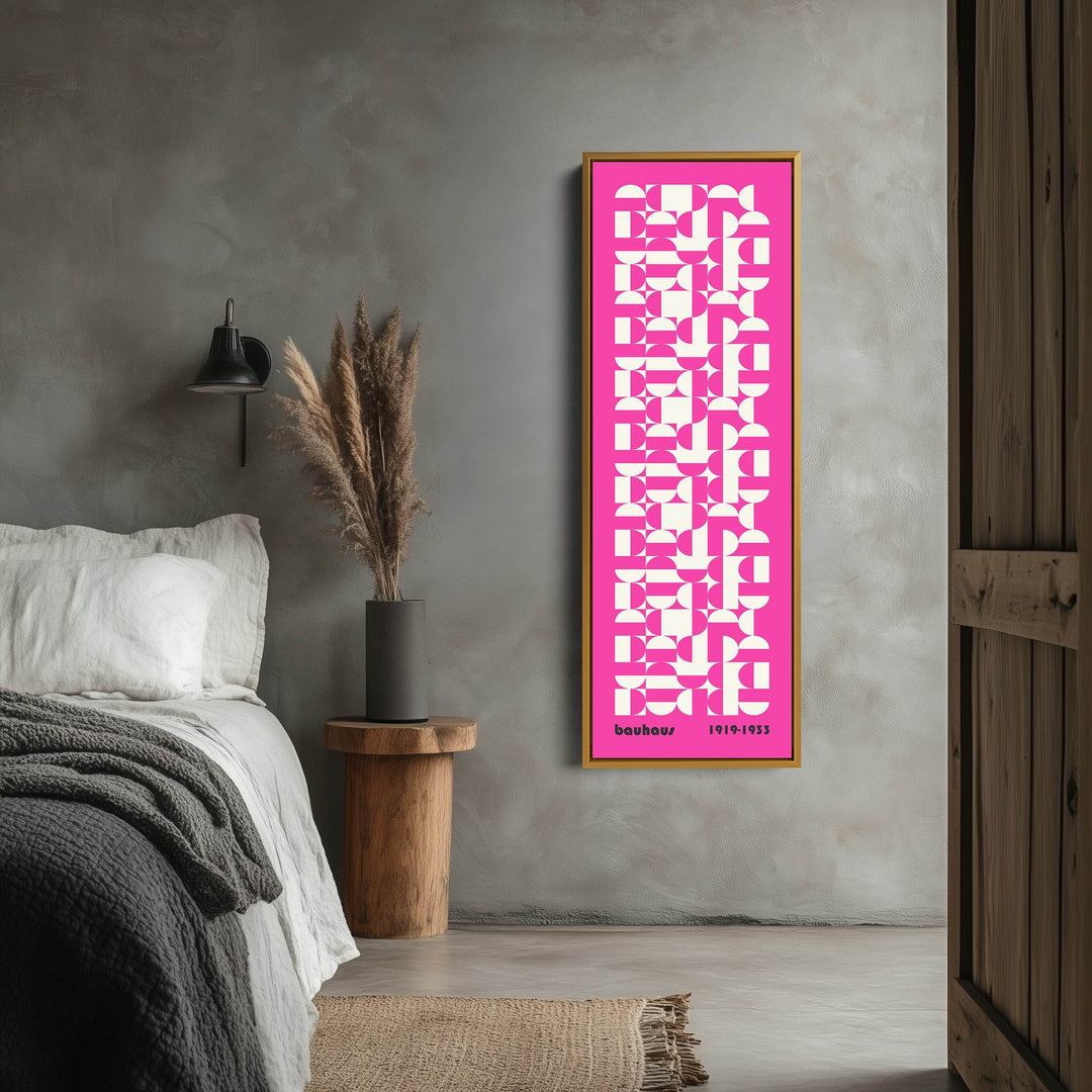 Vertical Long Wall Art Pink & White Bauhaus Geometric - Atelier Printworks