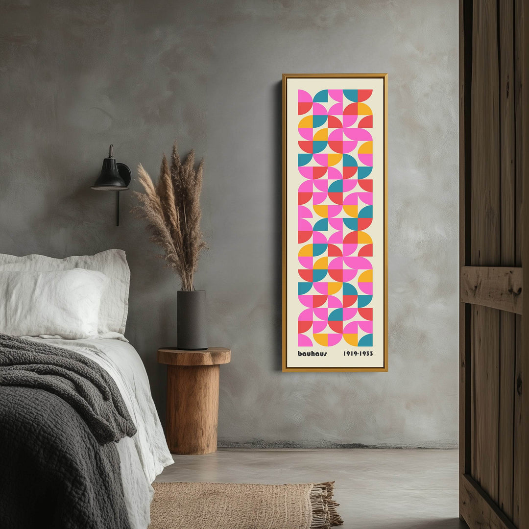 Narrow Long Framed Canvas Bauhaus Beige Geometric - Atelier Printworks