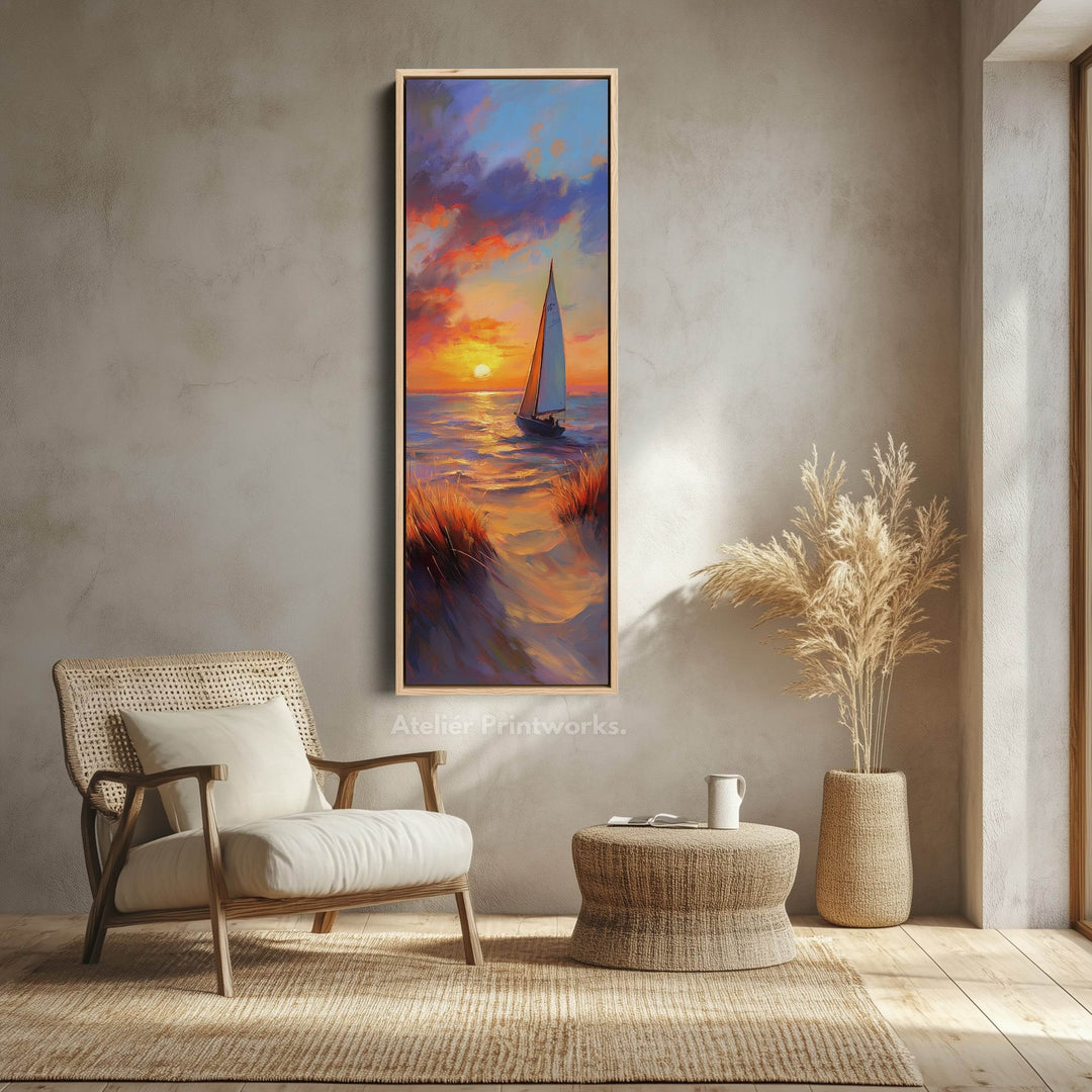 Sunset Sailing Boat Vertical Artwork - Atelier Printworks