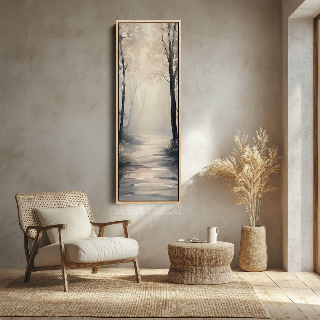 Forest Path Watercolour Tall Narrow Vertical Artwork - Atelier Printworks