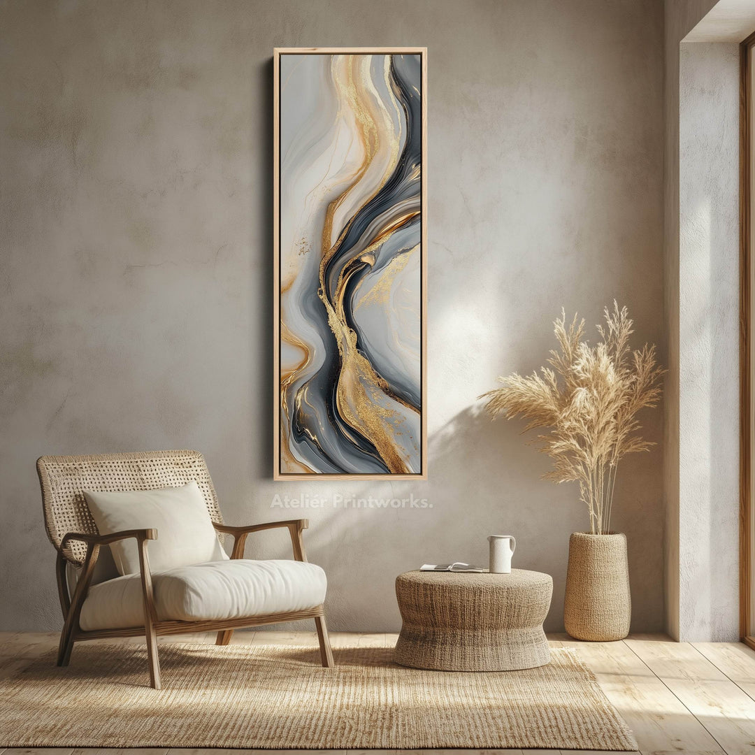 Gold & Gray Large Wall Canvas Long Vertical Wall Art - Atelier Printworks
