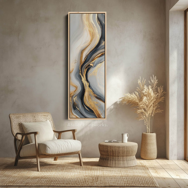Gold & Gray Large Wall Canvas Long Vertical Wall Art - Atelier Printworks