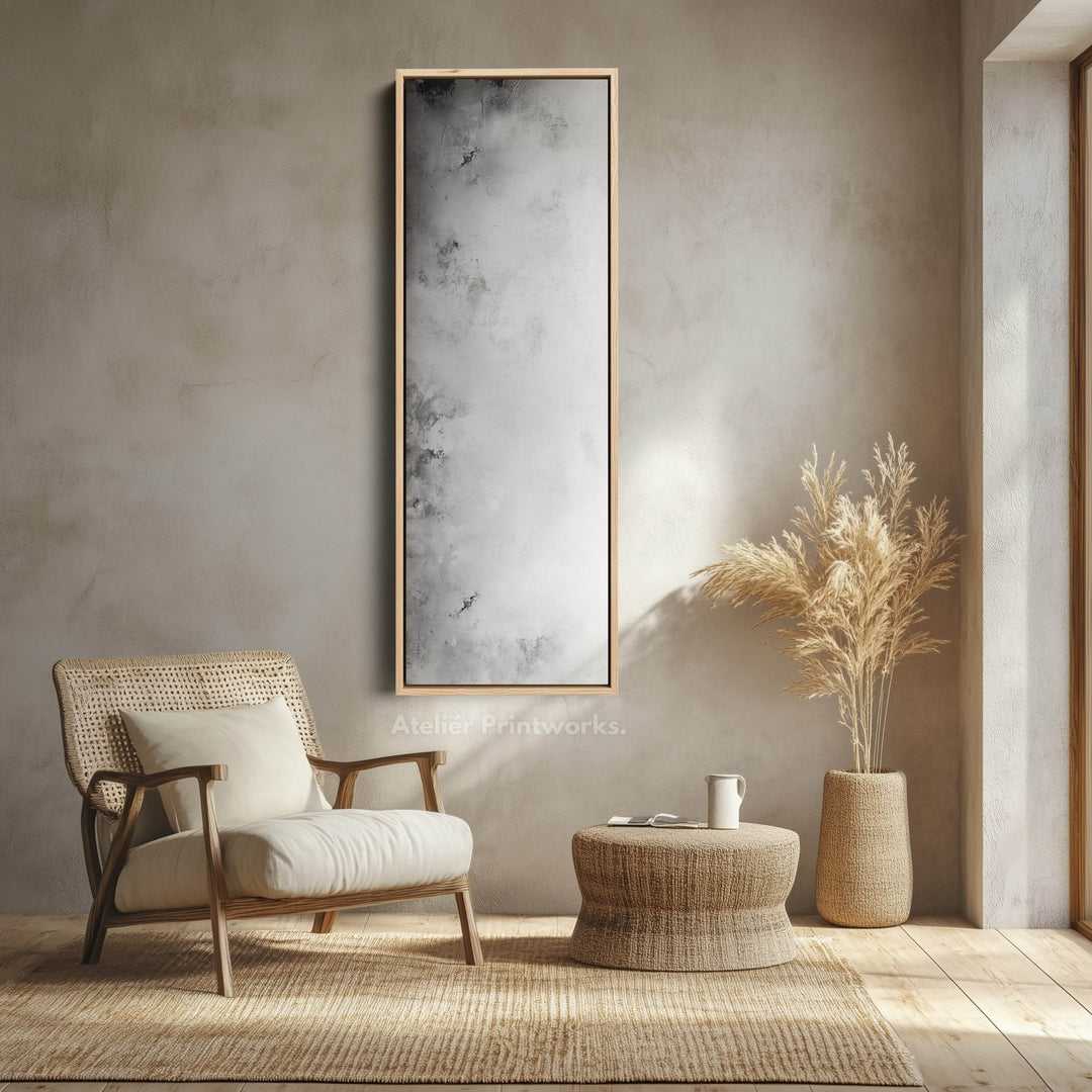 Large Framed Canvas Picture - Vertical Grey & White Abstract - Atelier Printworks