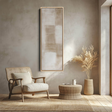 Beige & White Abstract Vertical Wall Decor Large Framed Canvas - Atelier Printworks