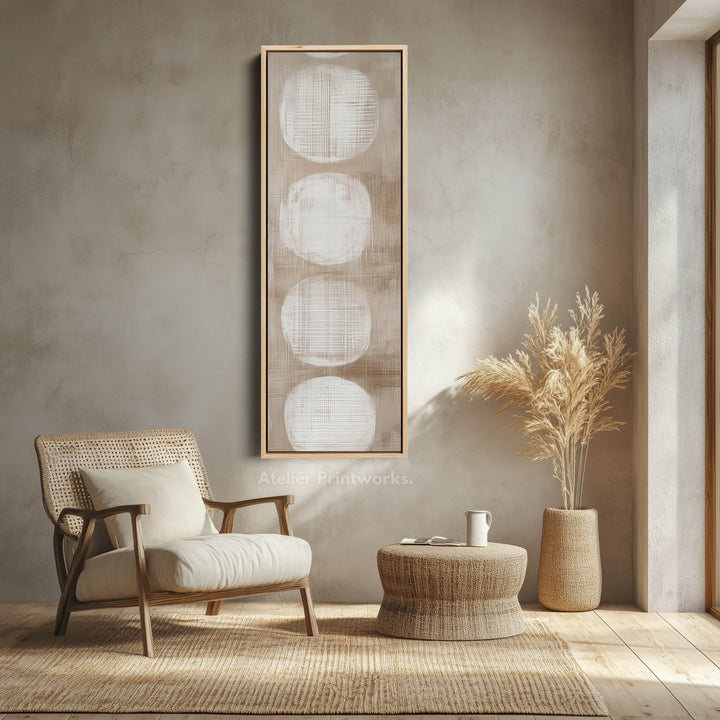 Minimalist Beige & White Abstract Vertical Wall Decor Large Framed Canvas - Atelier Printworks