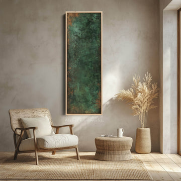 Dark Green and Copper Abstract Vertical Wall Art Large Canvas Wall Decor - Atelier Printworks