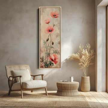Vertical Long Wall Art Vintage Poppies Large Canvas Decor - Atelier Printworks