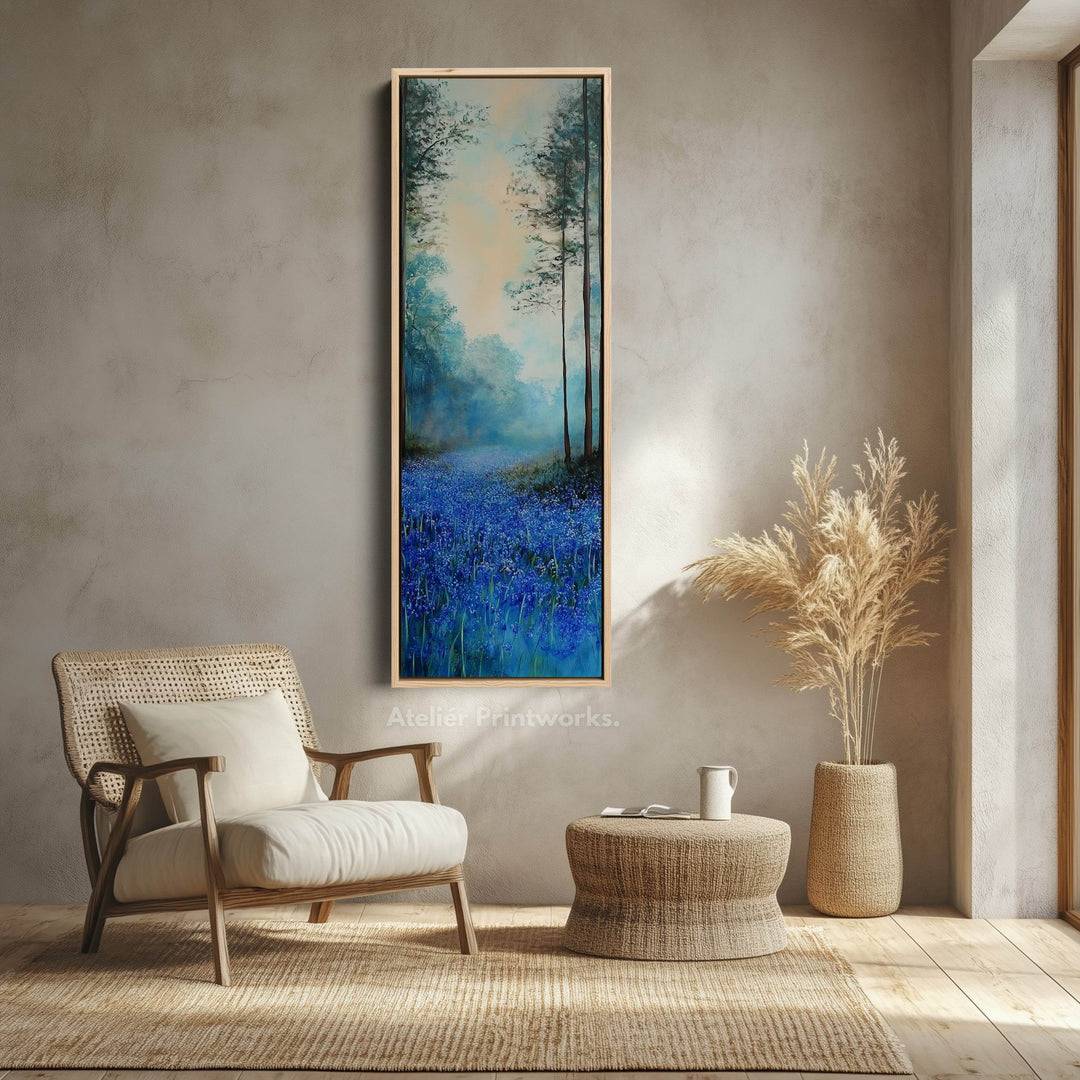 Vertical Long Wall Art Bluebell Forest Large Canvas Decor - Atelier Printworks