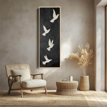Minimalist Bird Large Painting Vertical Long Wall Art Large Canvas Decor - Atelier Printworks