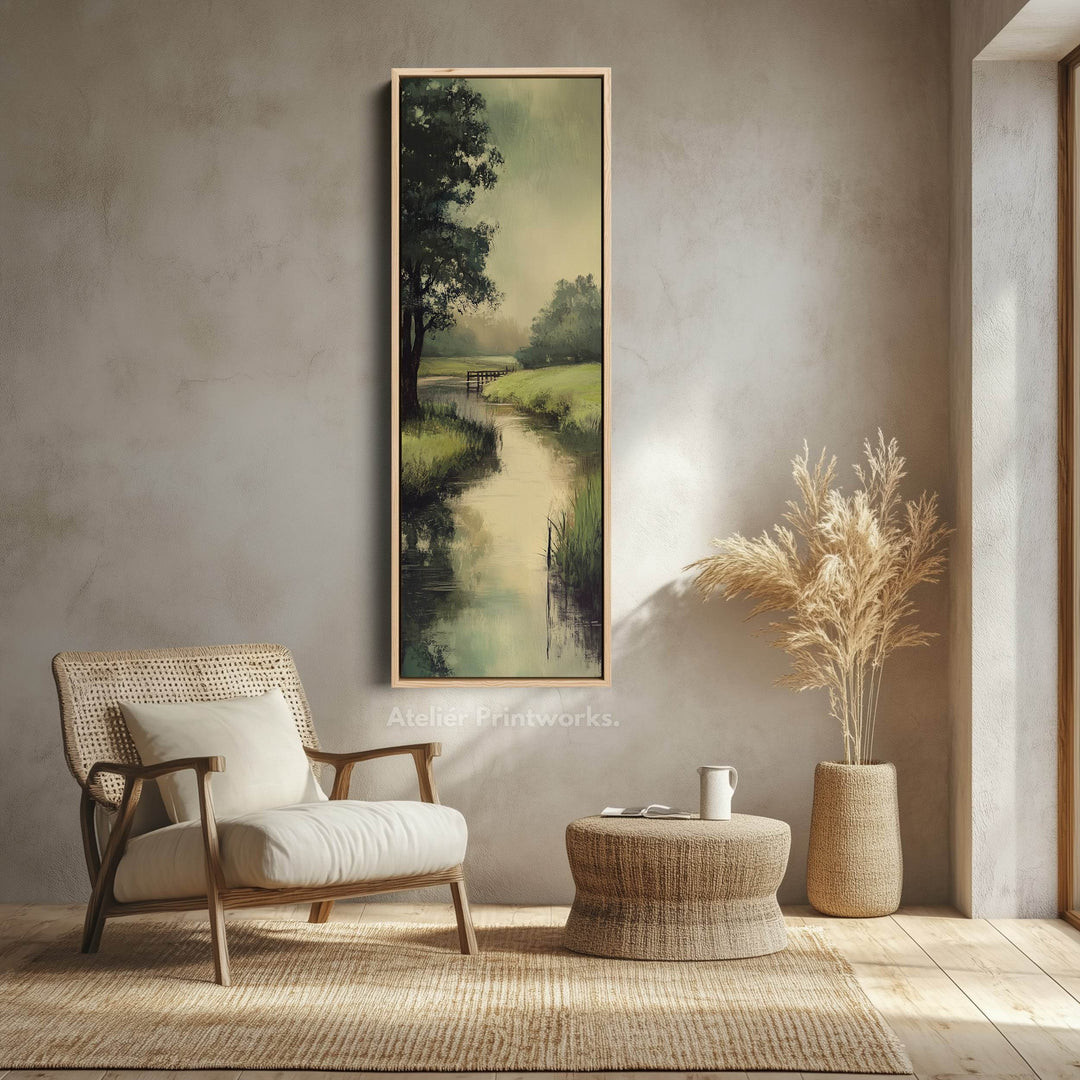 Large Long Vertical Wall Art Large Framed Canvas Tranquil River Picture - Atelier Printworks