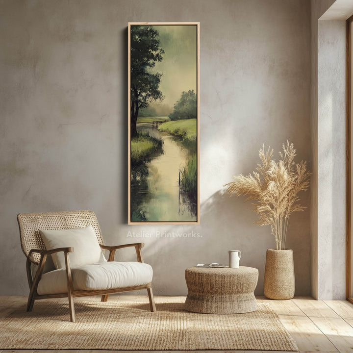 Large Long Vertical Wall Art Large Framed Canvas Tranquil River Picture - Atelier Printworks