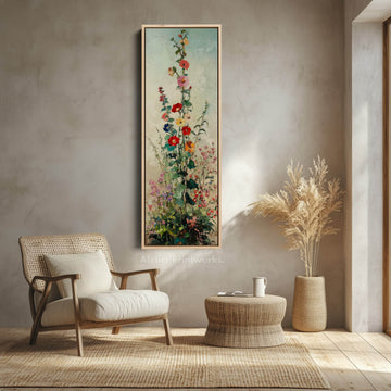 Floral Long Vertical Skinny Large Framed Canvas Decor - Atelier Printworks