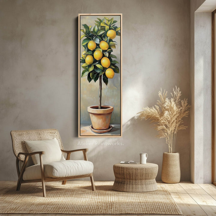 Narrow Kitchen Lemon Tree Tall Wall Art Large Framed Picture - Atelier Printworks