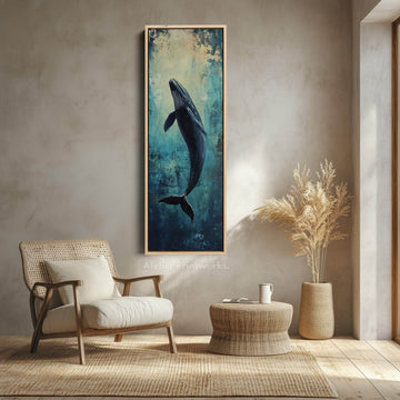 Long Narrow Vertical Whale Large Canvas Wall Decor - Atelier Printworks