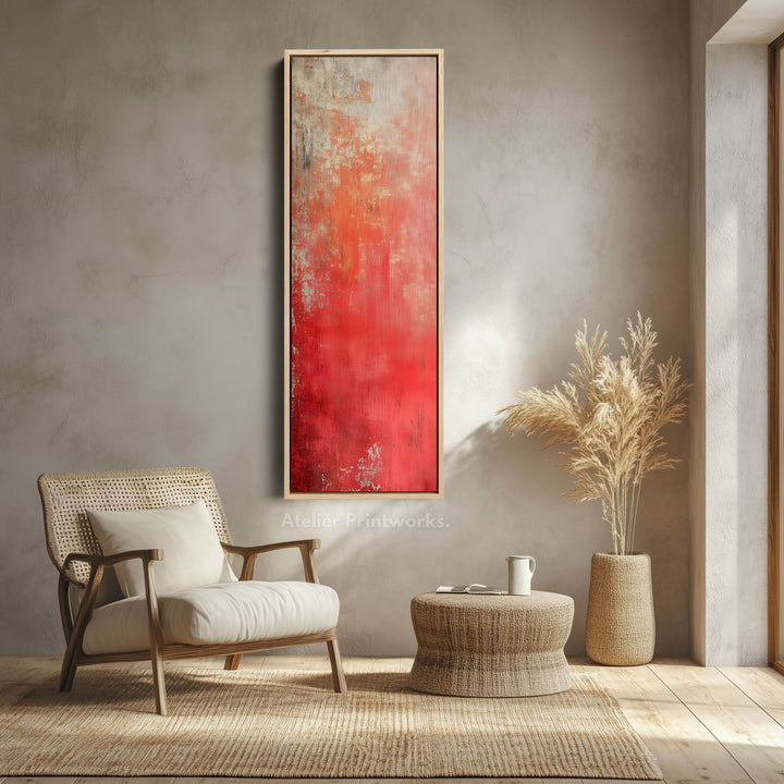 Abstract Red Vertical Tall Wall Art Large Framed Canvas - Atelier Printworks