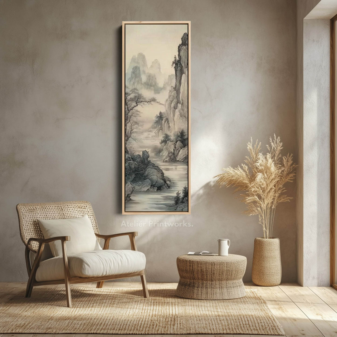 Chinese Landscape Long Narrow Vertical Wall Art Large Canvas Wall Decor - Atelier Printworks