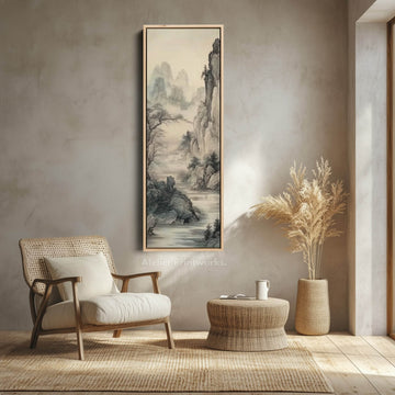 Chinese Landscape Long Narrow Vertical Wall Art Large Canvas Wall Decor - Atelier Printworks