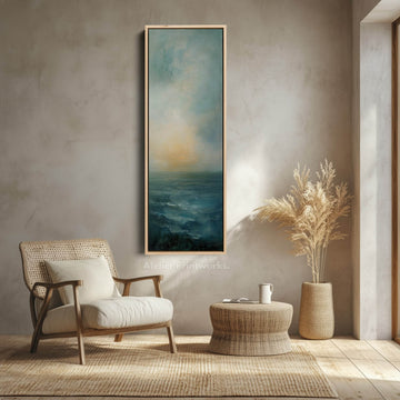 Vintage Neutral Coastal Framed Vertical Long Canvas Wall Art Prints for bedroom - Atelier Printworks