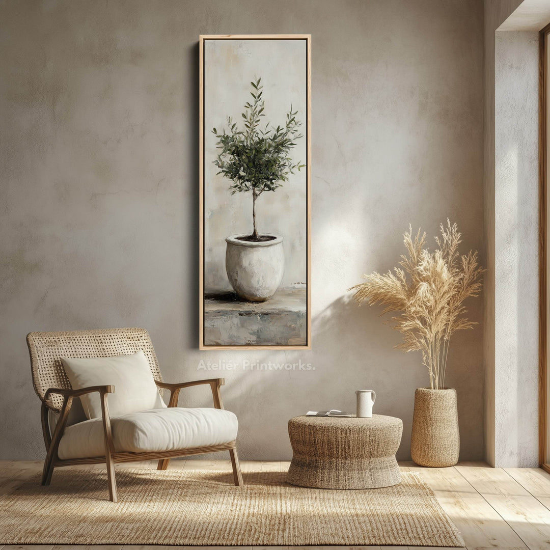 Rustic Olive Tree Long Narrow Vertical Wall Art Canvas - Atelier Printworks