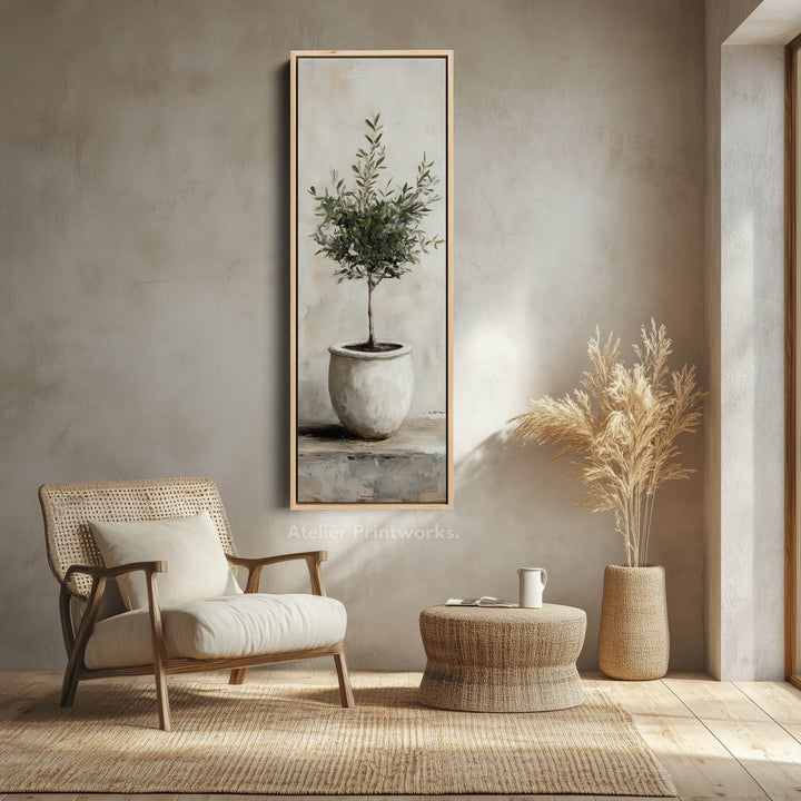 Rustic Olive Tree Long Narrow Vertical Wall Art Canvas - Atelier Printworks