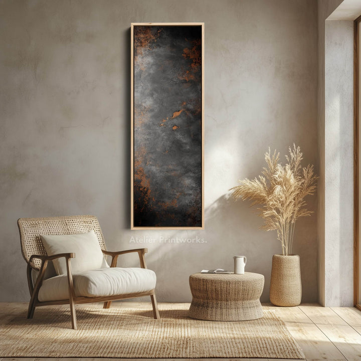 Gray Rustic Abstract Large Canvas Long Narrow Vertical Wall Art Decor - Atelier Printworks