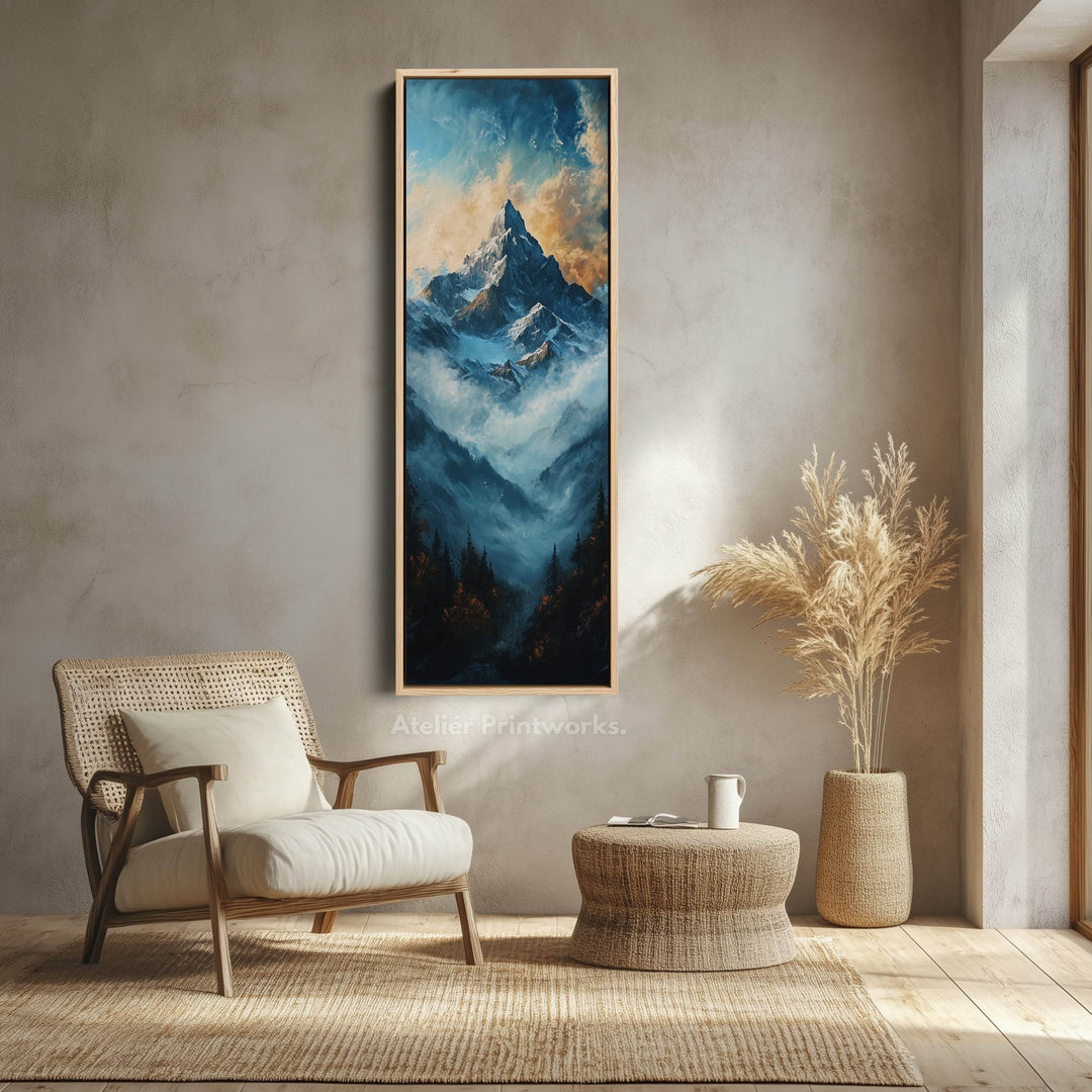 Mountain Landscape Long Narrow Framed Canvas Wall Art For Living Room - Atelier Printworks