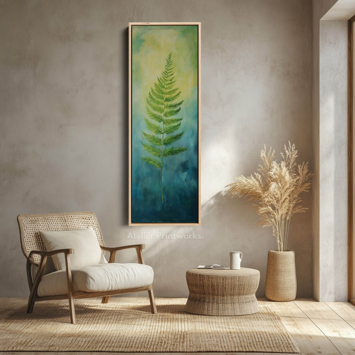 Fern Long Narrow Framed Canvas Wall Art For Living Room - Atelier Printworks
