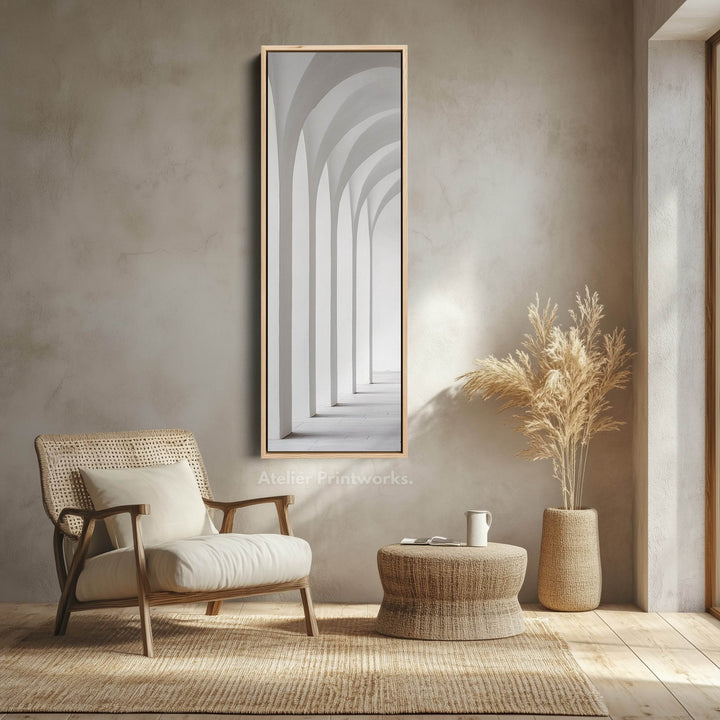 Long Tall Vertical Framed Canvas Wall Art Minimalist White Arch - Atelier Printworks