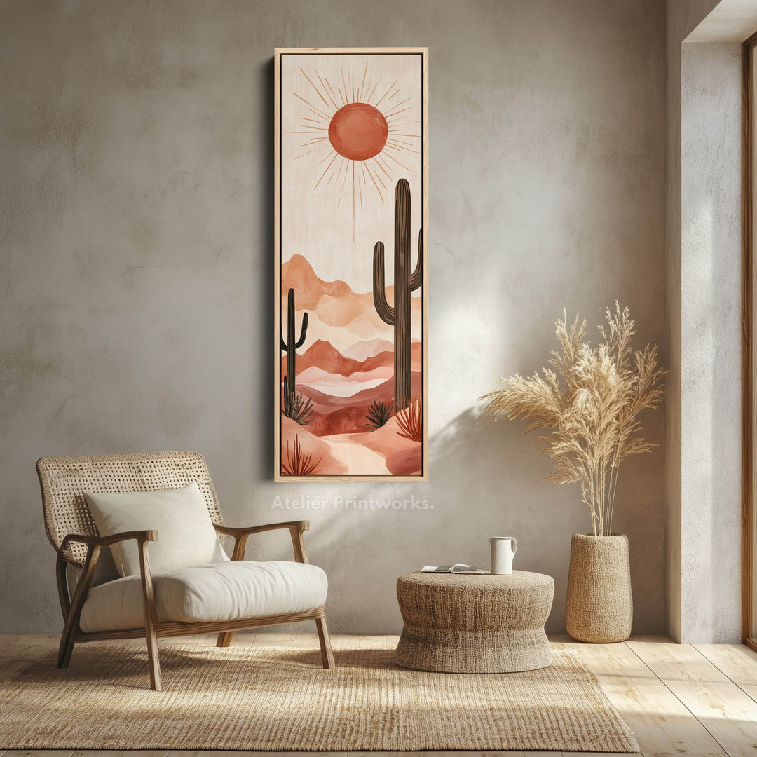 Long Tall Vertical Framed Canvas Wall Art Cacti Desert Landscape - Atelier Printworks