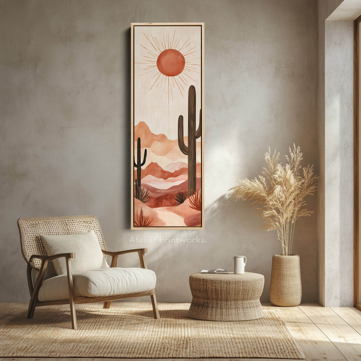 Long Tall Vertical Framed Canvas Wall Art Cacti Desert Landscape - Atelier Printworks
