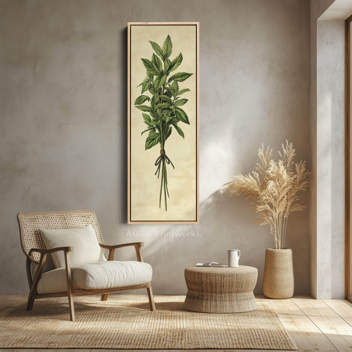 Kitchen Wall Art Long Vertical Framed Canvas Decor Mint - Atelier Printworks