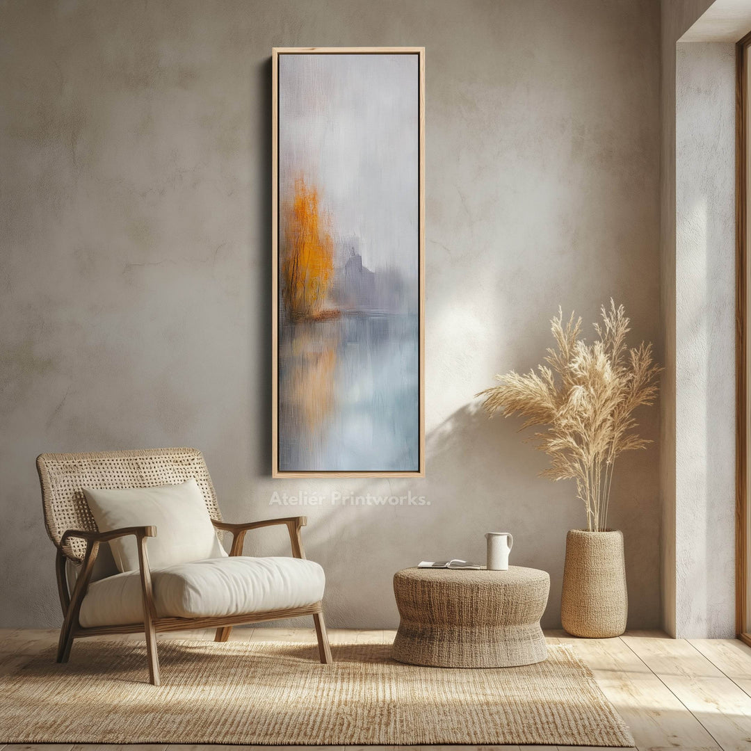Abstract Grey & Orange Long Vertical Framed Canvas Wall Decor - Atelier Printworks