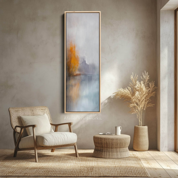 Abstract Grey & Orange Long Vertical Framed Canvas Wall Decor - Atelier Printworks