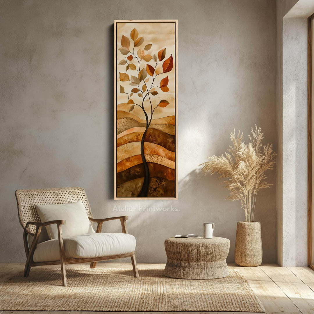 Vertical Abstract Tree Long Framed Canvas Decor - Atelier Printworks